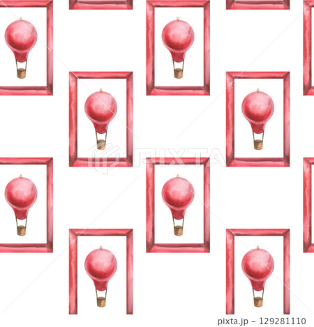 Red vintage balloons in frame,geometric Christmas festive seamless pattern for packing design. Watercolor hand drawn flying balls in New year and winter season repeated background for packing design Red vintage balloons in frame,geometric Christmas festive seamless pattern for packing design. Watercolor hand drawn flying balls in New year and winter season repeated background for packing design 129281110