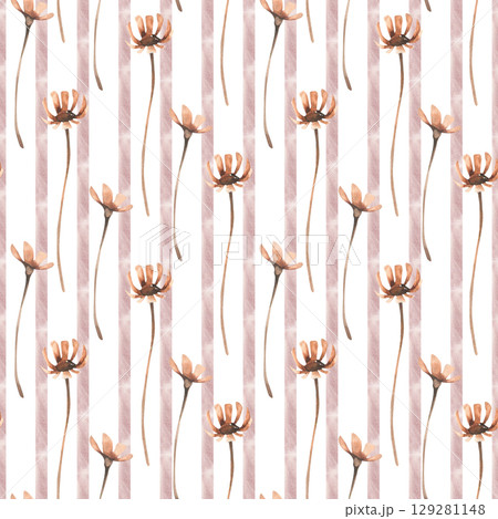 Floral watercolor seamless pattern with beige dry petal field flowers for textile design. Hand drawn romantic gentle background with petal botanical elements in pastel pink colors for fabric design Floral watercolor seamless pattern with beige dry petal field flowers for textile design. Hand drawn romantic gentle background with petal botanical elements in pastel pink colors for fabric design 129281148