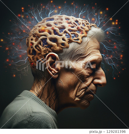Exploration of Alzheimer's disease through the artistic representation of an elderly man's brain and its neural connections 129281396