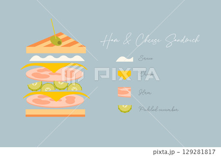 Sandwich ham and cheese light blue Sandwich ham and cheese light blue 129281817