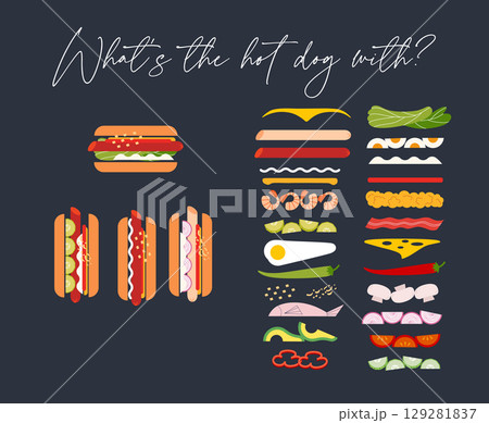 Hot dog and its ingredient set dark Hot dog and its ingredient set dark 129281837