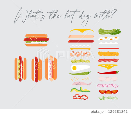 Hot dog and its ingredient set Hot dog and its ingredient set 129281841