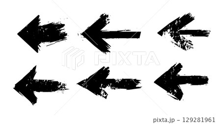 Set of black grunge arrows with brush stroke texture isolated on white background perfect for artistic design elements direction icons and creative web graphics. Set of black grunge arrows with brush stroke texture isolated on white background perfect for artistic design elements direction icons and creative web graphics. 129281961