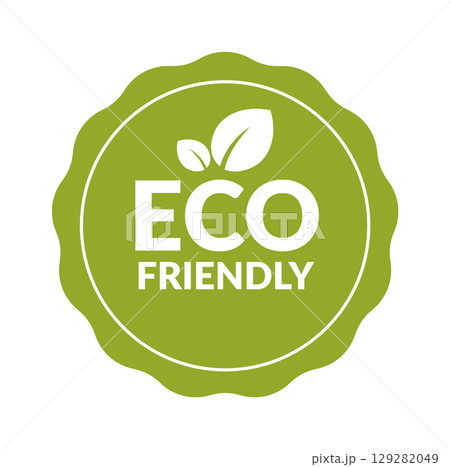Eco-friendly label with green color and leaf symbol. Perfect for sustainable product packaging, environmental branding, and organic marketing. Eco-friendly label with green color and leaf symbol. Perfect for sustainable product packaging, environmental branding, and organic marketing. 129282049