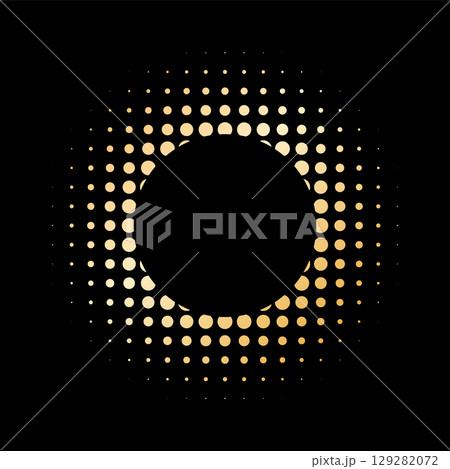 Luxury halftone gold circular frame on black backdrop vector design element perfect for premium invitations elegant branding and decorative accents. 129282072