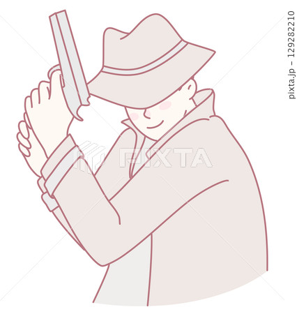 A stylized detective character holds a gun, captured in a dynamic action pose, exuding adventure 129282210