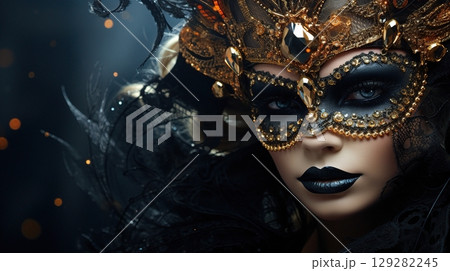 Mysterious Woman in Mask at a Masquerade Ball 129282245