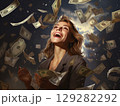 Businesswoman surrounded by money 129282292