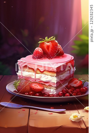 Delicious Cake Topped With Fresh Strawberries Delicious Cake Topped With Fresh Strawberries 129282345