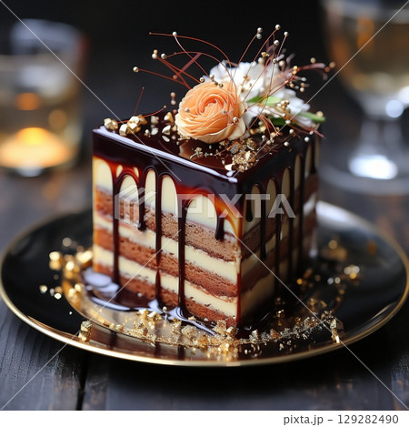 A Piece of Cake on a Plate on a Table 129282490