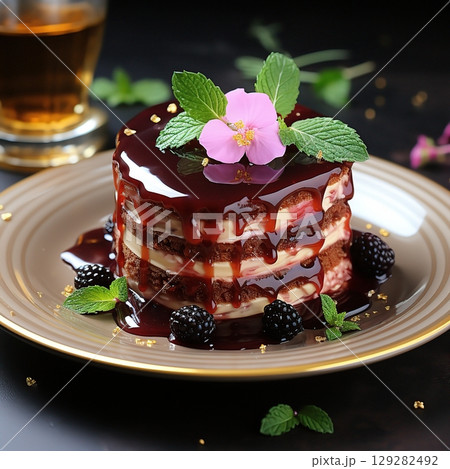 Piece of Cake With Flower Decoration 129282492