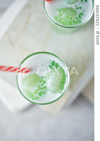 Sago and longan pudding in glass cup Sago and longan pudding in glass cup 129283066