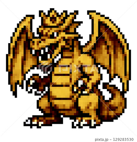 RPGに出てきそうなドット絵のゴールドドラゴン 129283530