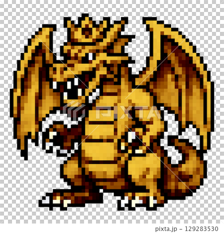RPGに出てきそうなドット絵のゴールドドラゴン 129283530