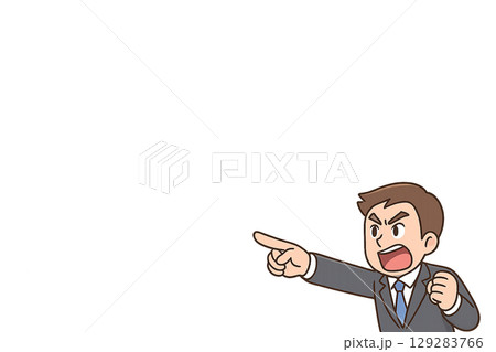 指差しで訴える熱血社会人のイラスト（中央余白・透過PNG） 129283766