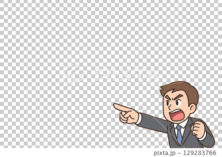 指差しで訴える熱血社会人のイラスト（中央余白・透過PNG） 129283766