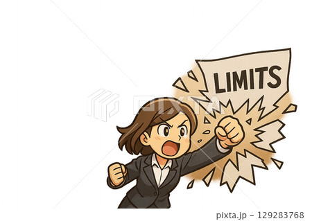 限界を突破する熱血女性社会人のイラスト（中央余白・透過PNG） 129283768