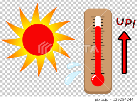 盛夏的太陽和上升的溫度計(棕色) 盛夏的太陽和上升的溫度計(棕色) 129284244