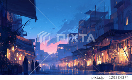 喧騒の後の静寂:マラケシュの市場の夜景 喧騒の後の静寂:マラケシュの市場の夜景 129284374