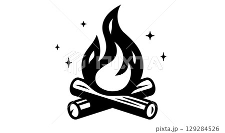 Fire, flame, bonfire. Flame fire icon, abstract style on white background. Flat burn fire symbol, bonfire sign, flame campfire emoji. Camping fireball minimal graphic style. Vector Illustration Fire, flame, bonfire. Flame fire icon, abstract style on white background. Flat burn fire symbol, bonfire sign, flame campfire emoji. Camping fireball minimal graphic style. Vector Illustration 129284526