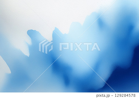 Abstract flowing blue paint blending on a white surface on watercolor paper ai generated. 129284578