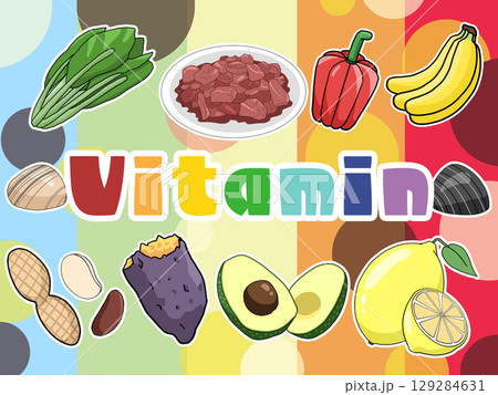 ビタミンのイメージイラスト(背景あり)(英語) ビタミンのイメージイラスト(背景あり)(英語) 129284631
