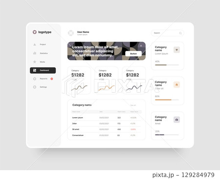 Wireframes screens. Dashboard UI and UX Kit design. Wireframes screens. Dashboard UI and UX Kit design. 129284979
