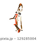 Rough sketch of basketball game, basketball players with ball, illustration 129285004
