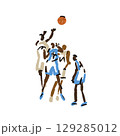 Rough sketch of basketball game, basketball players with ball, illustration 129285012