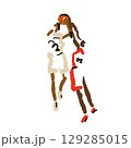 Rough sketch of basketball game, basketball players with ball, illustration 129285015