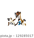 Rough sketch of basketball game, basketball player scores a goal, illustration 129285017