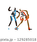 Rough sketch of basketball game, basketball players with ball, illustration 129285018