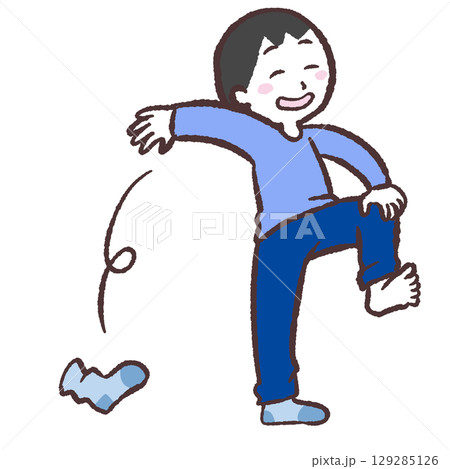 靴下を投げ捨てる男性のイラスト 靴下を投げ捨てる男性のイラスト 129285126