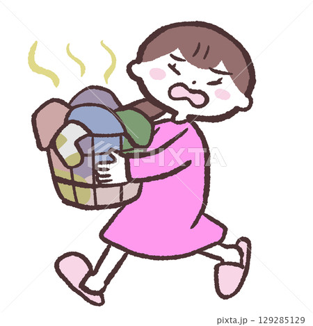 臭い洗濯物を運ぶ女性のイラスト 129285129