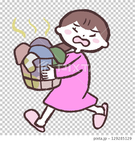 一名婦女搬運發臭衣物的插圖 一名婦女搬運發臭衣物的插圖 129285129