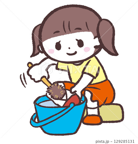 上履き洗う女の子のイラスト 129285131