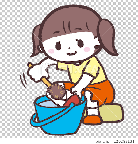 上履き洗う女の子のイラスト 129285131