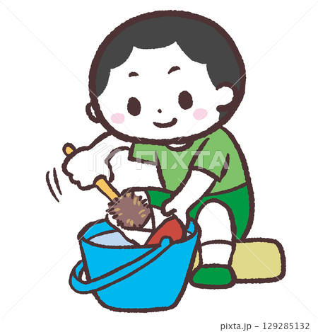 上履き洗う男の子のイラスト 129285132