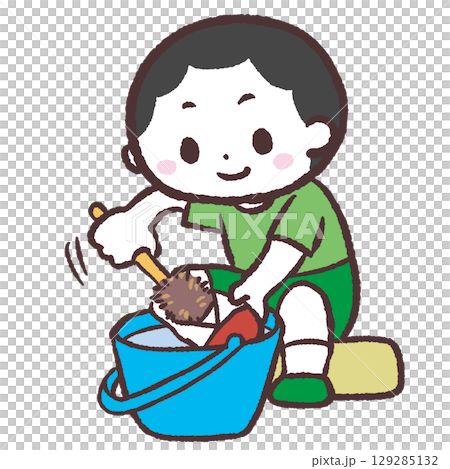 上履き洗う男の子のイラスト 129285132