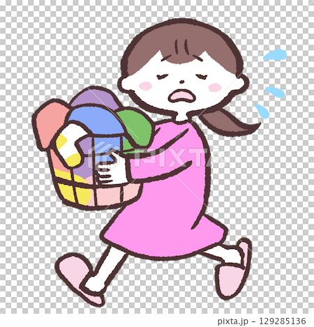 洗濯物を抱えて忙しい女性のイラスト 洗濯物を抱えて忙しい女性のイラスト 129285136