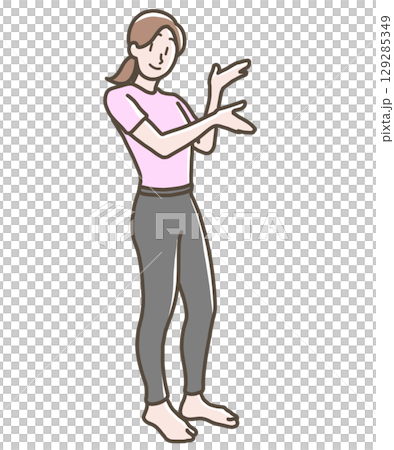 Illustration of a woman pointing with her palm Illustration of a woman pointing with her palm 129285349