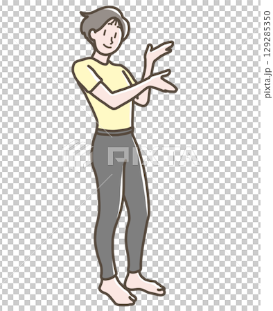 Illustration of a woman pointing with her palm Illustration of a woman pointing with her palm 129285350