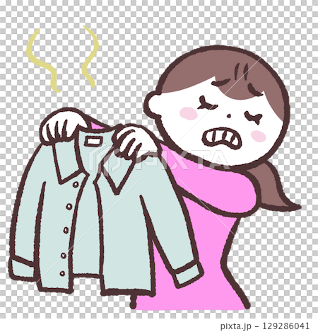 Illustration of a woman spreading a smelly shirt 129286041
