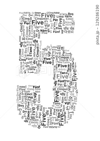 Number 5 Made from "Five" in Various Languages and Fonts. 129286190
