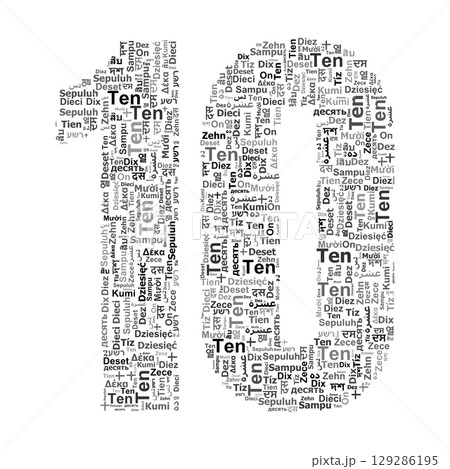 Number 10 Made from "Ten" in Various Languages and Fonts. 129286195