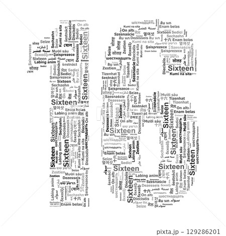 Number 16 Made from "Sixteen" in Various Languages and Fonts. Number 16 Made from "Sixteen" in Various Languages and Fonts. 129286201
