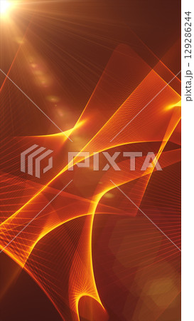 Abstract golden waves with bright sun rays and dynamic flowing lines on a warm gradient background 129286244