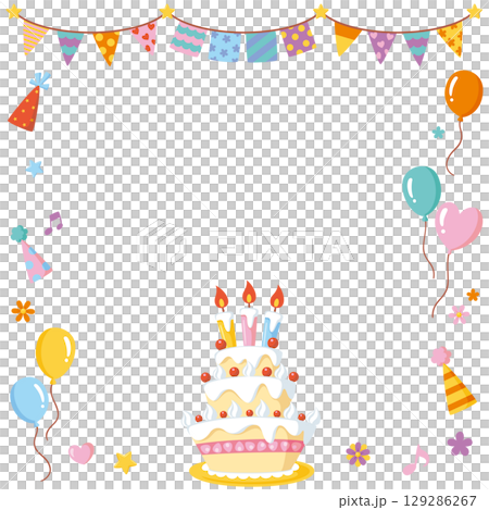 Celebration party social media frame | Birthday cake, garland, and party accessories 129286267