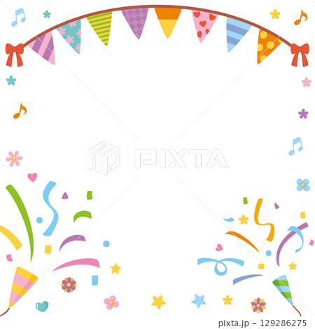 お祝いパーティSNS用フレーム|クラッカーとガーランド お祝いパーティSNS用フレーム|クラッカーとガーランド 129286275