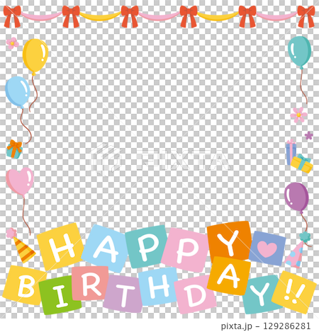 慶祝派對社群媒體框架 | 生日快樂字母、氣球與緞帶框架 129286281
